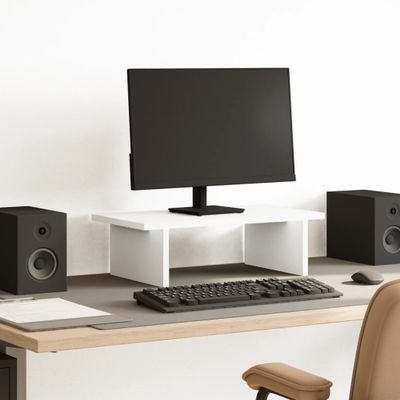 vidaXL Stojan na monitor biely 50x27x15 cm kompozitné drevo