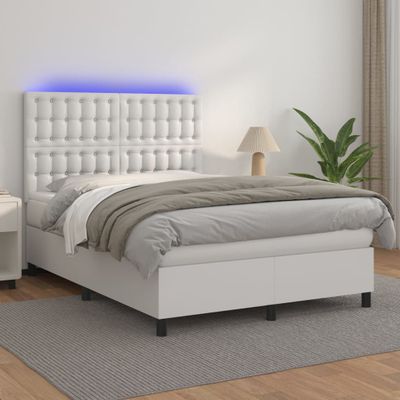vidaXL Boxspring posteľ s matracom a LED biela 140x190 cm umelá koža