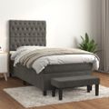 vidaXL Posteľný rám boxspring s matracom tmavosivý 90x200 cm zamat