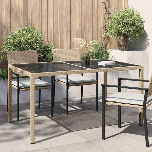 vidaXL Záhradný stôl 150x90x75 cm tvrdené sklo a polyratan čierny