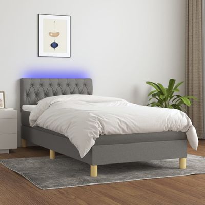 vidaXL Posteľ boxsping s matracom a LED tmavosivá 100x200 cm látka