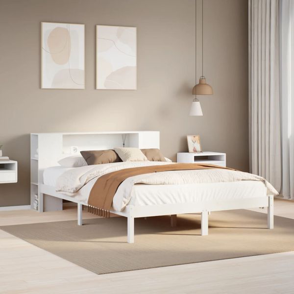 vidaXL Posteľ s knižnicou bez matraca biela 135x190cm borovicový masív