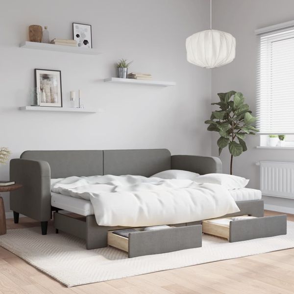 vidaXL Rozkladacia denná posteľ so zásuvkami tmavosivá 80x200 cm látka