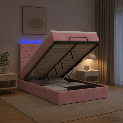 vidaXL Ottoman posteľ s matracom a LED Ružová 120 x 190 cm Zamat