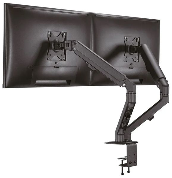 Neomounts FPMA-D650DBLACK/Držák displeje/na stůl/17-27"/svorka+průchodka/VESA 100X100/nosn.2x7kg/2 displeje/černý Držák, VESA, stolní, pro 2 ploché monitory, úhloprícka 17"-27", náklon 135°, otácení 180°, rotace 360°, nosnost 14kg, cerný