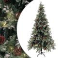 vidaXL Osvetlený vianočný stromček+šišky, zeleno biely 225cm, PVC a PE