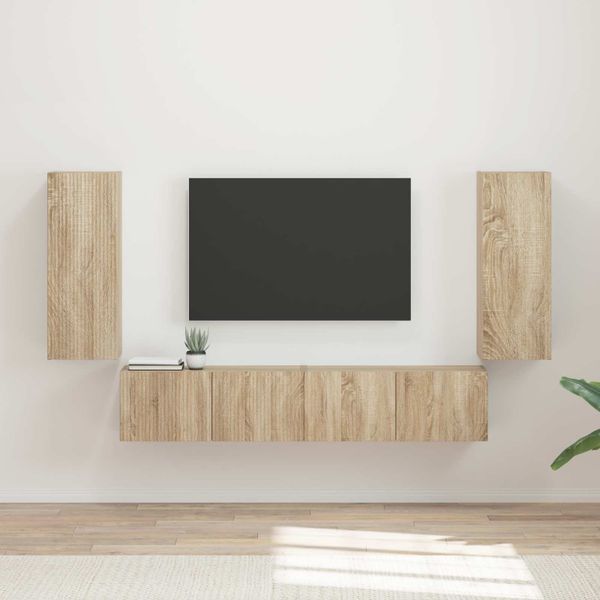 vidaXL Sada nástenného kabinetu na TV Nástenný 4 pcs Sonoma dub