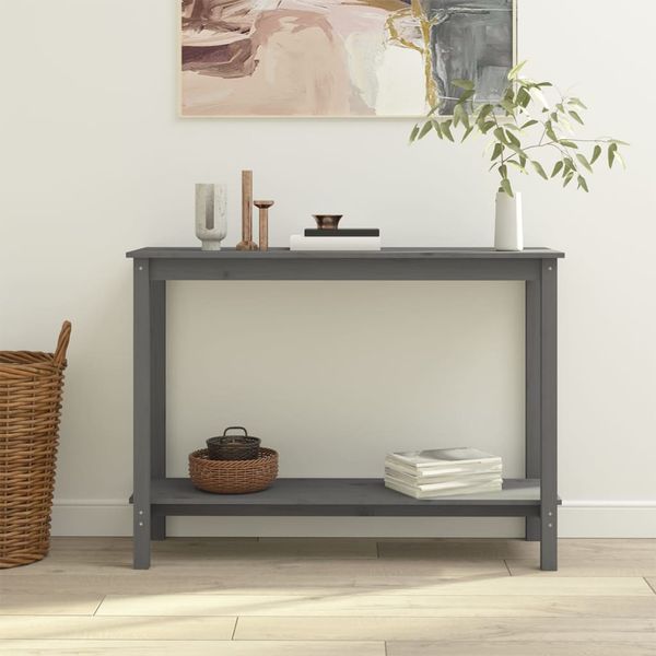 vidaXL Konzolový stolík sivý 110x40x80 cm masívne borovicové drevo