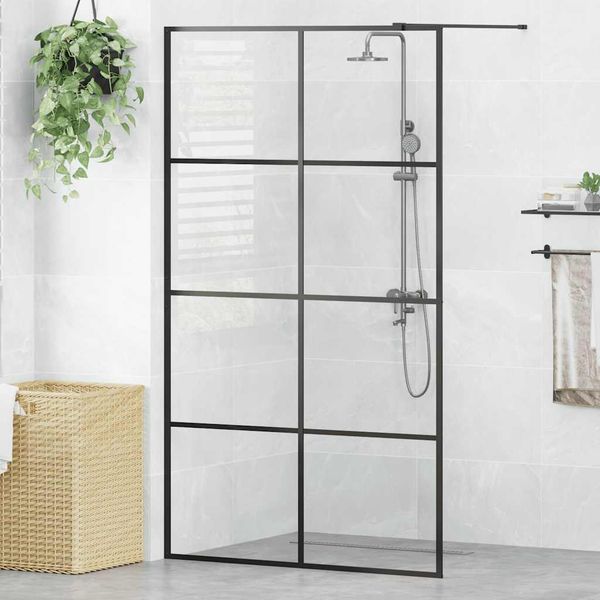 vidaXL Sprchová zástena s priehľadným ESG sklom 115x195 cm čierna