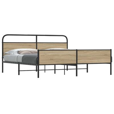 vidaXL Kovový posteľný rám bez matraca dymový dub 150x200 cm