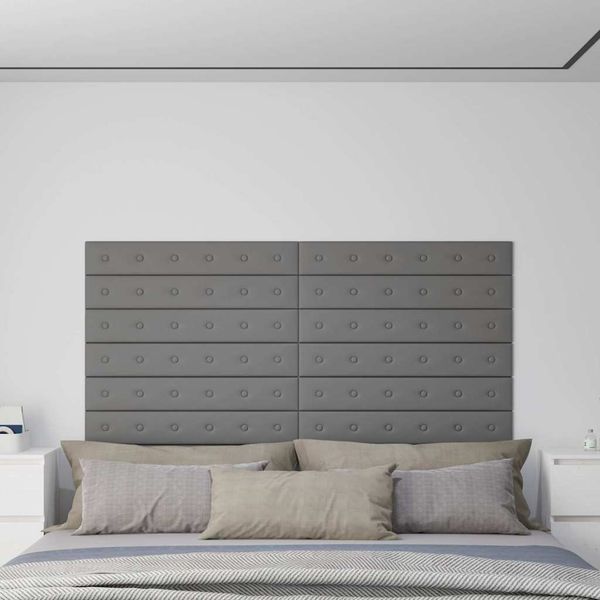 vidaXL Nástenné panely 12 ks sivé 90x15 cm umelá koža 1,62 m²