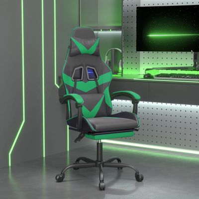vidaXL Herná stolička s opierkou na nohy čierna a zelená umelá koža