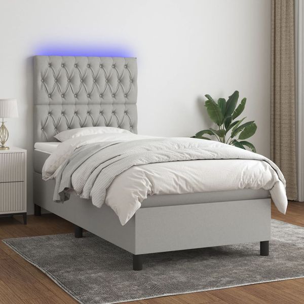 vidaXL Posteľ boxsping s matracom a LED bledosivá 80x200 cm látka