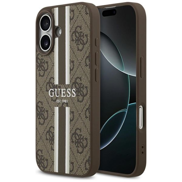 Guess 4G Printed Stripes MagSafe puzdro pre iPhone 17 hnedé