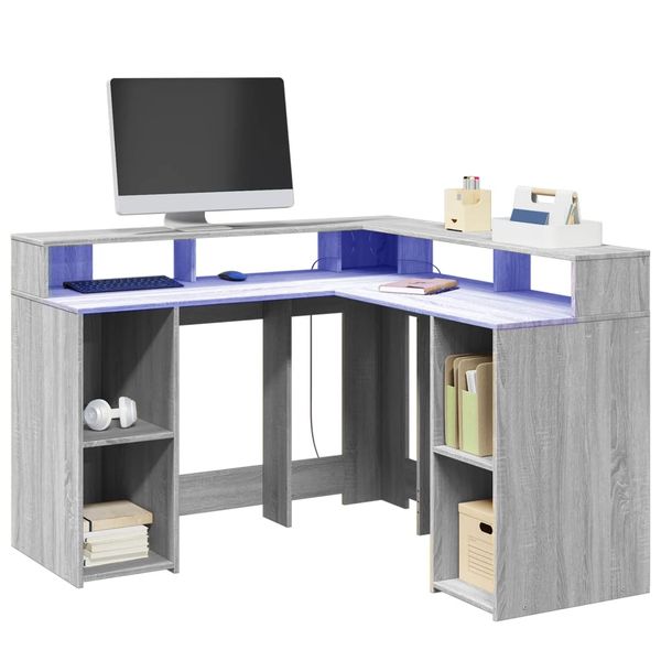 vidaXL Stôl s LED svetlami sivá sonoma 130x130x91 cm kompozitné drevo