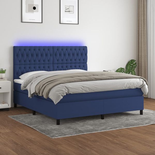 vidaXL Posteľ boxsping s matracom a LED modrá 180x200 cm látka