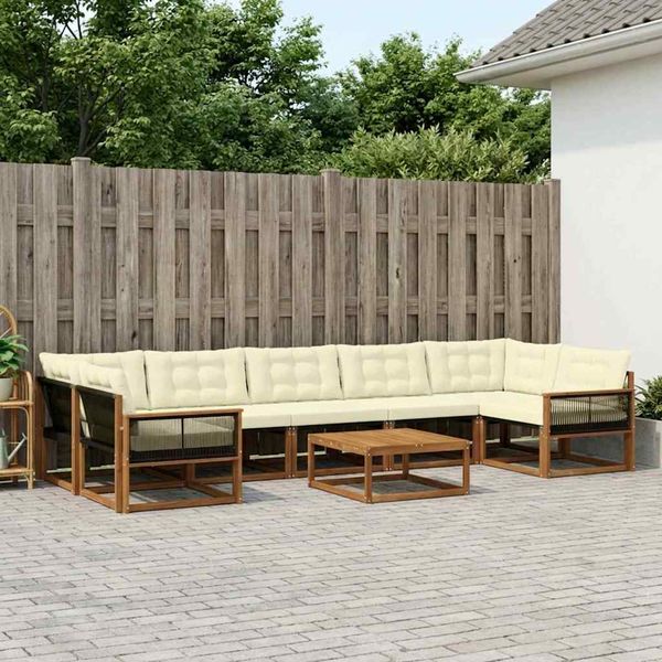 vidaXL Záhradná súprava gaučov s vankúšom 8 pcs Prírodná a krémová