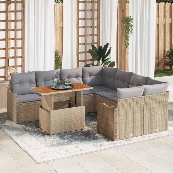 vidaXL Súprava záhradných pohoviek s úložiskom 9 pcs Béžová Poly ratan