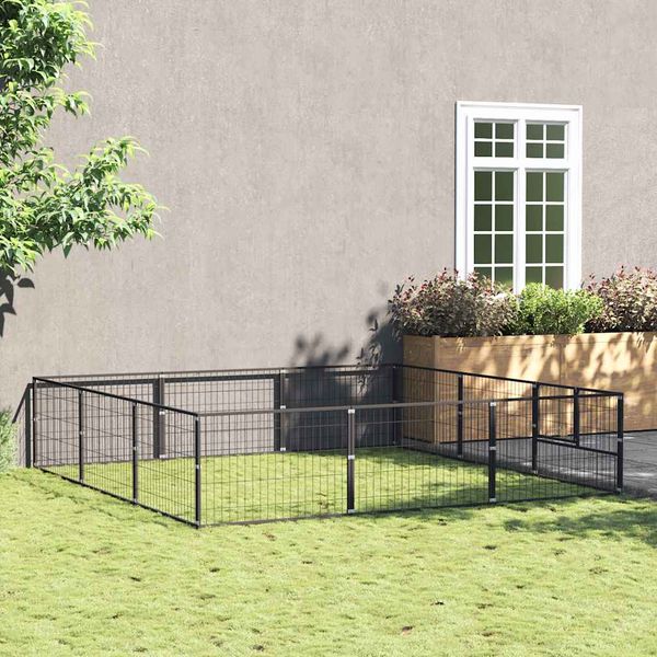 vidaXL Koterec pre psy čierny 9 m² oceľ
