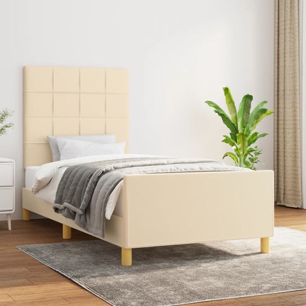 vidaXL Rám postele bez matraca krémová 90x200 cm Látka