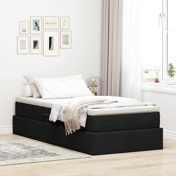 vidaXL Postel s úložným prostorem a matrací Čierna 90 x 190 cm