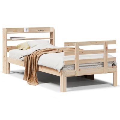 vidaXL Posteľný rám s čelom biely 75x190 cm borovicový masív