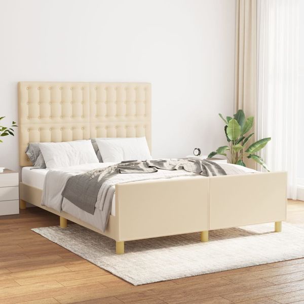 vidaXL Posteľ bez matraca krémová 140x190 cm látka
