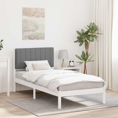 vidaXL Rám postele s čalúneným čelom Biela a svetlo šedá 90 x 200 cm