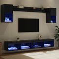 vidaXL TV nástenné jednotky s LED 6 ks Čierny dub Kompozitné drevo