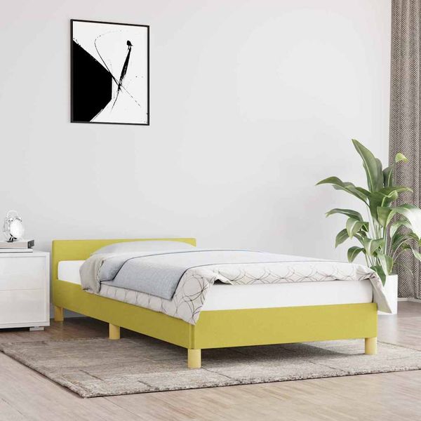 vidaXL Posteľný rám s čelom bez matraca zelený 90x190 cm látka