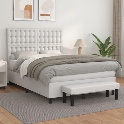 vidaXL Boxspring posteľ s matracom biela 140x200 cm umelá koža