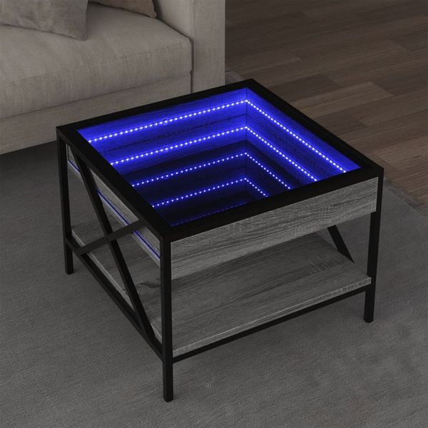 vidaXL Konferenčný stolík s nekonečnými LED sivý sonoma 50x50x38 cm