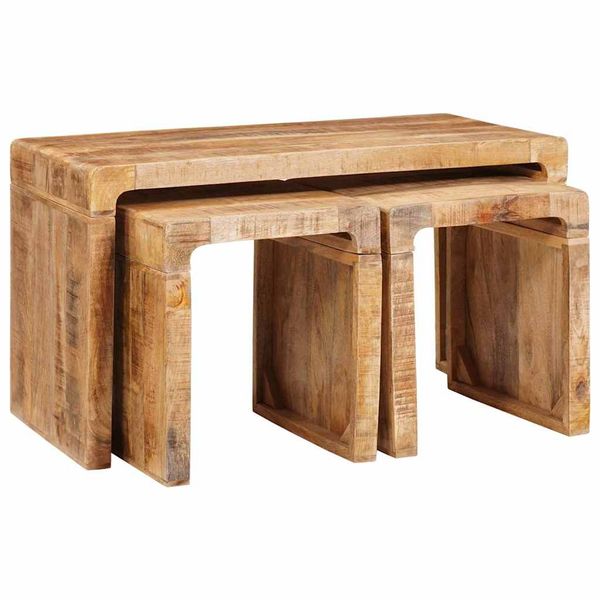 vidaXL Hniezdiaci stôl 3 pcs Hnedá Masívne mango drevo