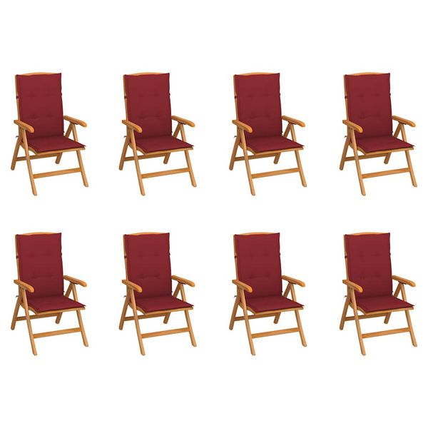 vidaXL Skladacie polohovacie kreslá s vankúšmi, 8 ks, masívne teakové drevo