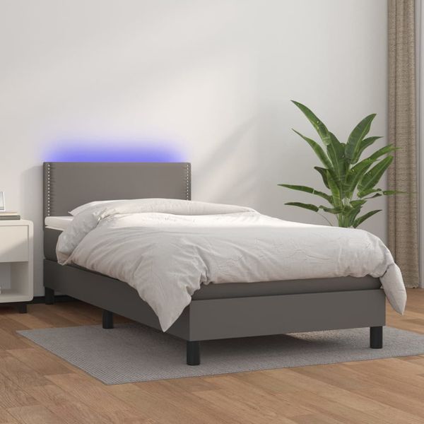 vidaXL Boxspring posteľ s matracom a LED sivá 100x200 cm umelá koža