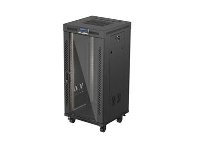 19'' Voľne stojaca racková skriňa 24U 600X600 čierne sklenené dvere lcd lanberg (flat pack) V2