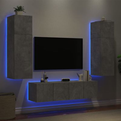 vidaXL 6-dielne TV nástenné skrinky s LED betónovo sivé kompozit.drevo