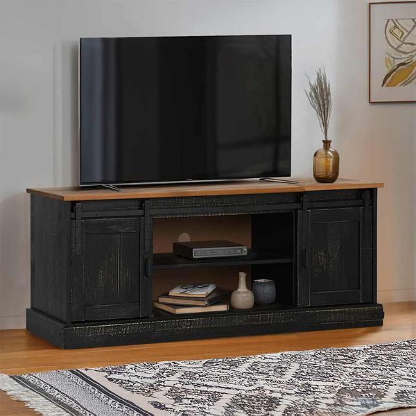 vidaXL TV skrinka HALDEN 2 posuvné dvierka čierna 150x40x60 cm masív