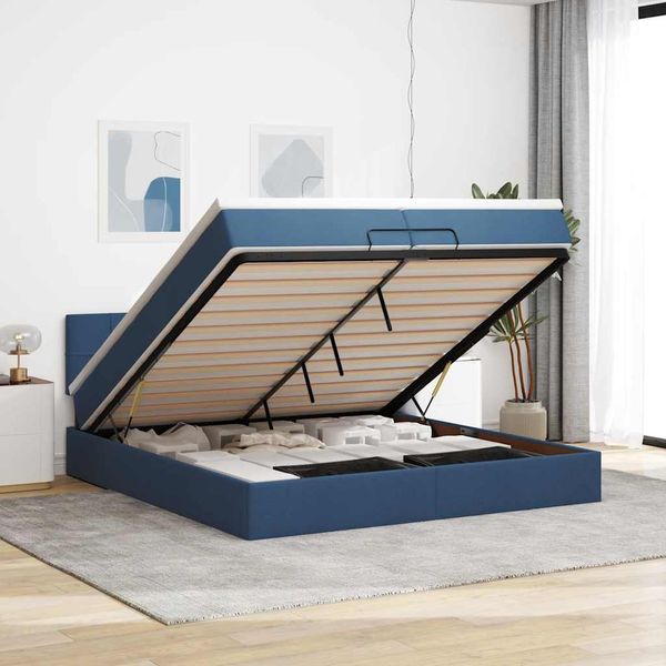 vidaXL Osmanská posteľ s matracom Modrá 200x200 cm Látka