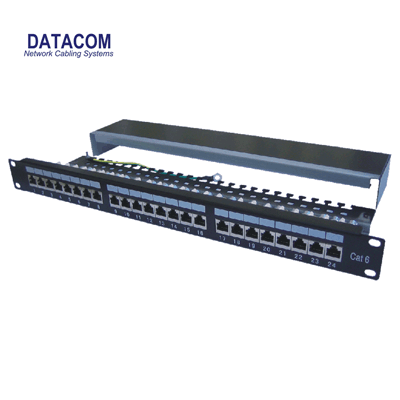 DATACOM Patch panel 24p.CAT6 1U 3x8 LSA, STP 19" čierny s vyvážaním