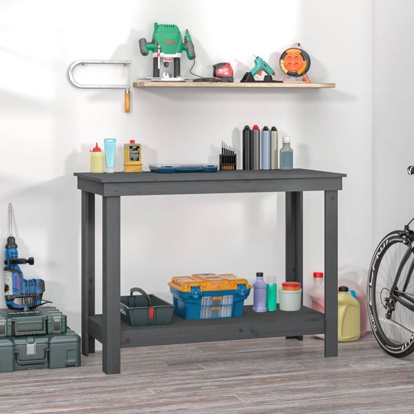 vidaXL Pracovná lavica sivá 110x50x80 cm masívna borovica