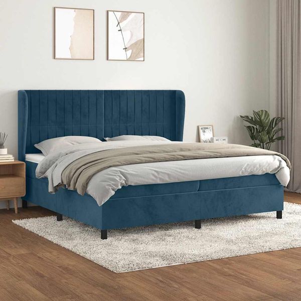 vidaXL Posteľný rám boxsping s matracom tmavomodrý 200x200 cm zamat