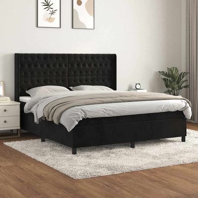 vidaXL Posteľný rám boxspring s matracom čierny 180x200 cm zamat