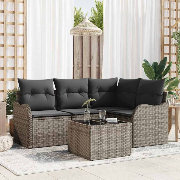 vidaXL Súprava záhradných pohoviek s úložiskom 5 pcs Čierna polyratan