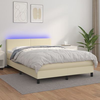 vidaXL Boxspring posteľ s matracom a LED krémová 140x190 cm umelá koža