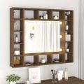 vidaXL Zrkadlová skrinka s LED hnedý dub 91x15x76,5 cm