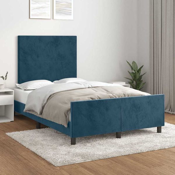 vidaXL Posteľ bez matracom tmavomodrá 120x190 cm zamat