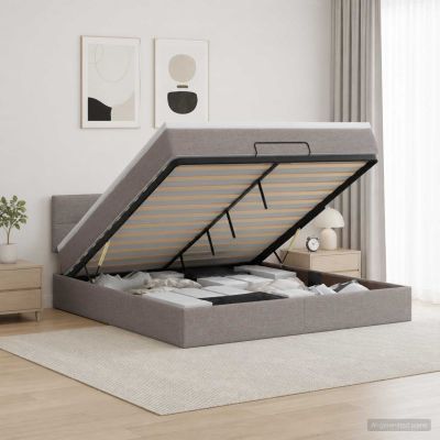 vidaXL Ottoman posteľ s matracom a LED Sivohnedá 140 x 190 cm Látka