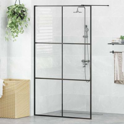 vidaXL Sprchová zástena s priehľadným ESG sklom 115x195 cm čierna