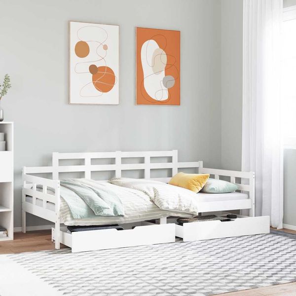 vidaXL Vysúvacia denná posteľ zásuvky biela 90x190 cm masívna borovica